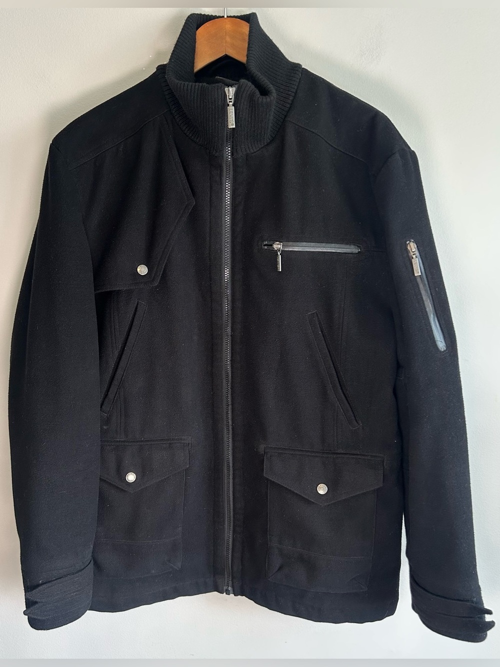 Levi's Peacoat Utility Jacket Fleece Size L Black Zip Up Military Field Style